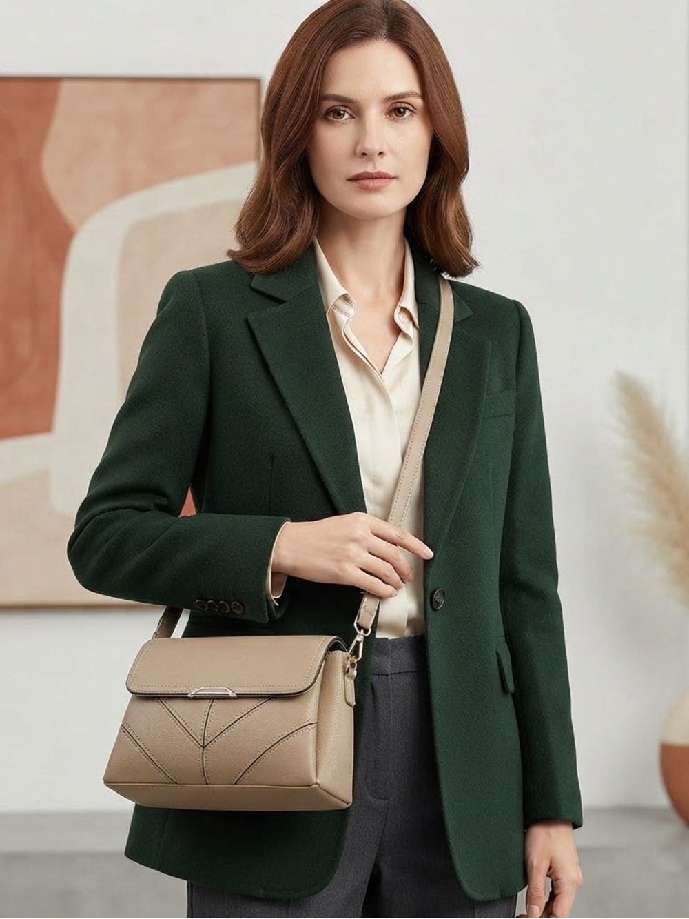 Structured Shoulder Bag in Taupe with Adjustable Strap